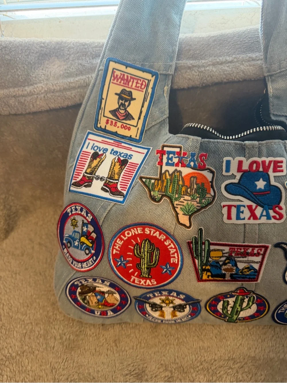 Light denim Canvas Patchwork Texas Tote Bag